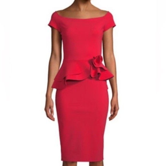 Chiara Boni La Petite Robe Size 8 Lady Cap-Sleeve Red Cocktail Dress Peplum Shea - Picture 1 of 10